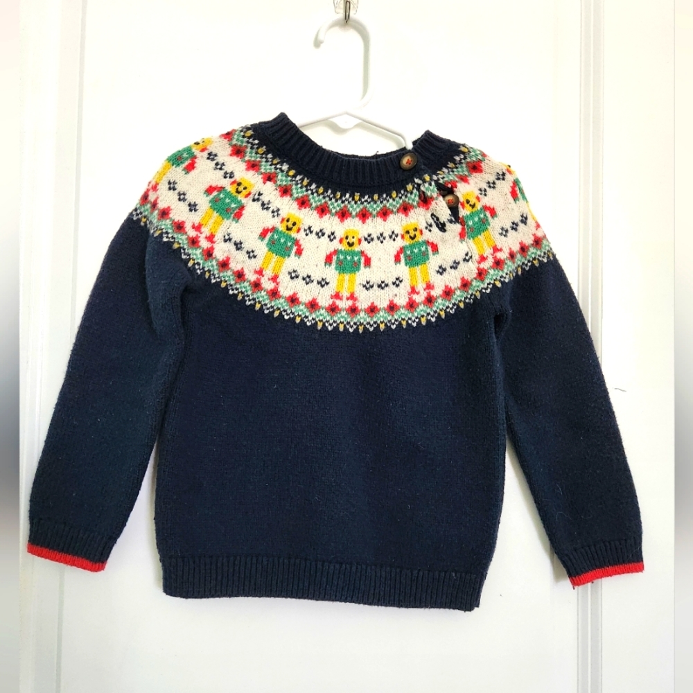 Baby Boden Fair Isle Robot Sweater Size 3-4Y